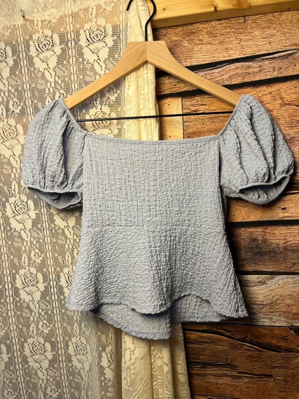 See You Monday Powder Blue Puff-Sleeve Tie-Front Crop Top (226) - Picture 5 of 6
